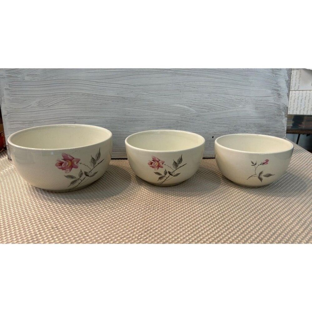3 Piece Mixing Bowl Set Rosette By Comde' Ballerina MCM Pink Rose